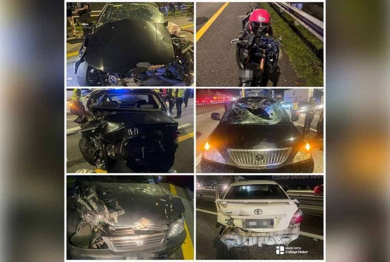 Kemalangan 5 Buah Kenderaan – Pelajar Kolej Maut Tercampak Dari Kenderaan