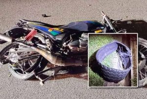 Penunggang Motosikal Maut, Serpihan Tayar Lori Punca