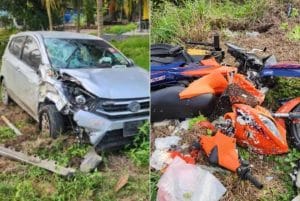 Motosikal Bertembung Kereta, Seorang Remaja Lelaki Maut Tercampak