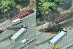 Treler Terbabas dan Terbakar Berhampiran Plaza Tol Duta