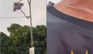 Penunggang Motosikal Cedera, Leher Tersangkut Tali Layang-Layang pada Tiang Lampu Jalan