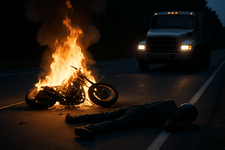 Lelaki Maut Motosikal Terbabas dan Terbakar Lepas Langgar Lori