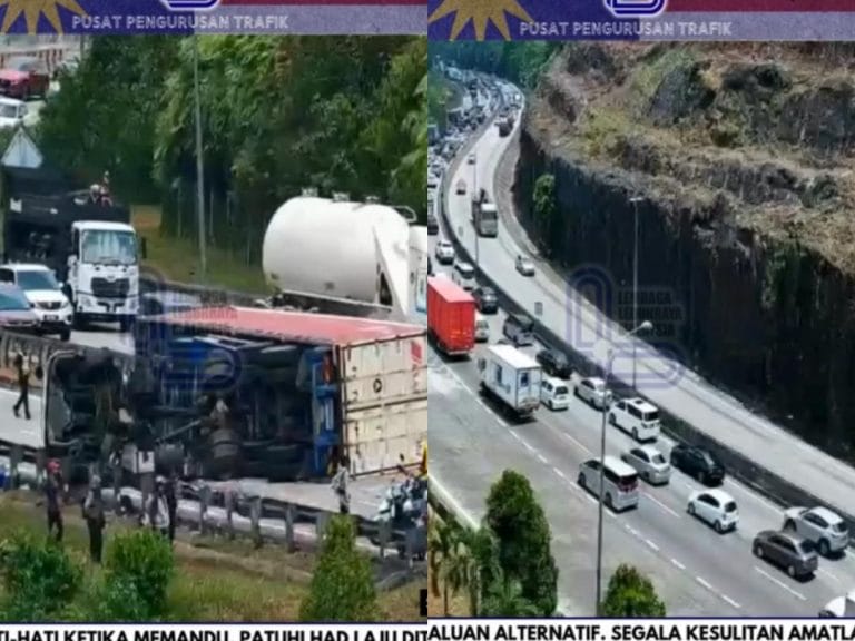 Kemalangan Treler Terbalik di Lebuhraya PLUS Arah Utara, Trafik Tersekat 8KM