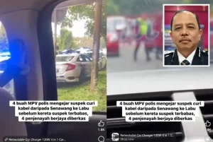 Kereta Suspek Curi Kabel Terbabas Selepas Dikejar Polis Sejam