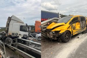 Tayar Treler Pecah, Honda Civic Dirempuh di Lebuh Raya PLUS
