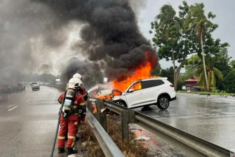 Nahas 5 Kenderaan di Beruas, SUV Terbakar 60 Peratus Cetus Panik Petang Isnin