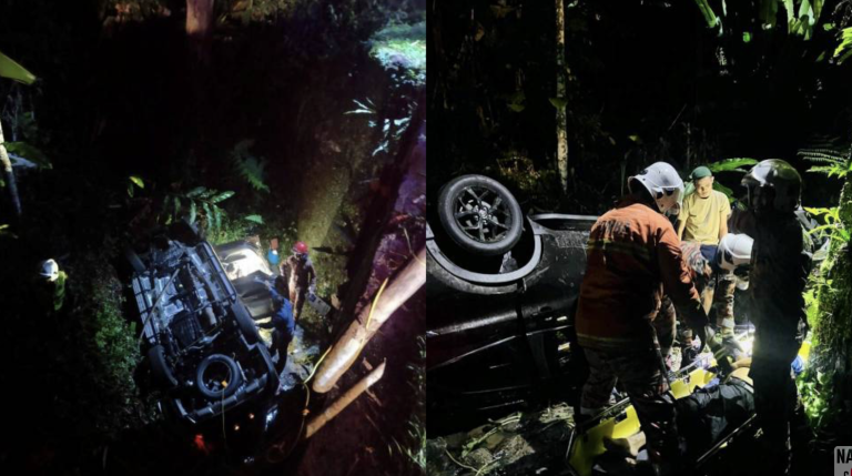 Pemandu Maut, Lima Cedera Perodua Aruz Terbabas Masuk Gaung